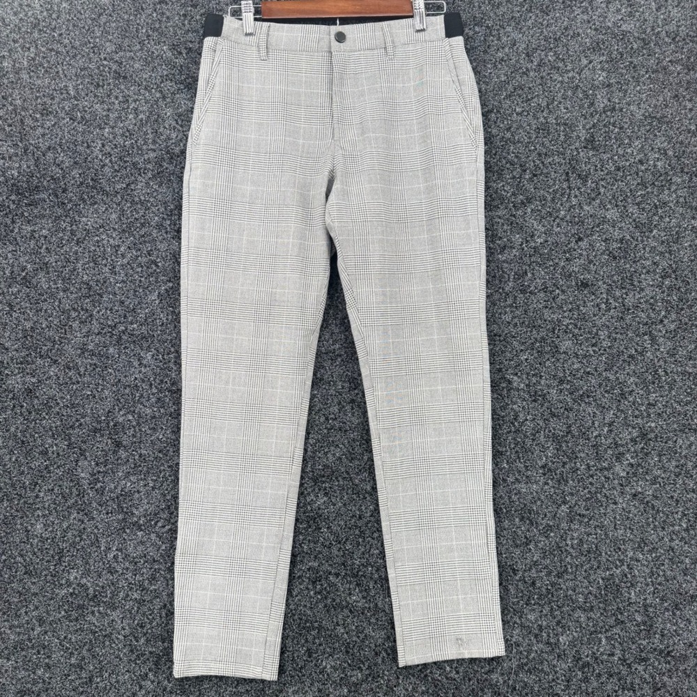 Zara Man Grey Glen Plaid Slim Fit Trousers Mens Size Small 30 Elastic Waistband